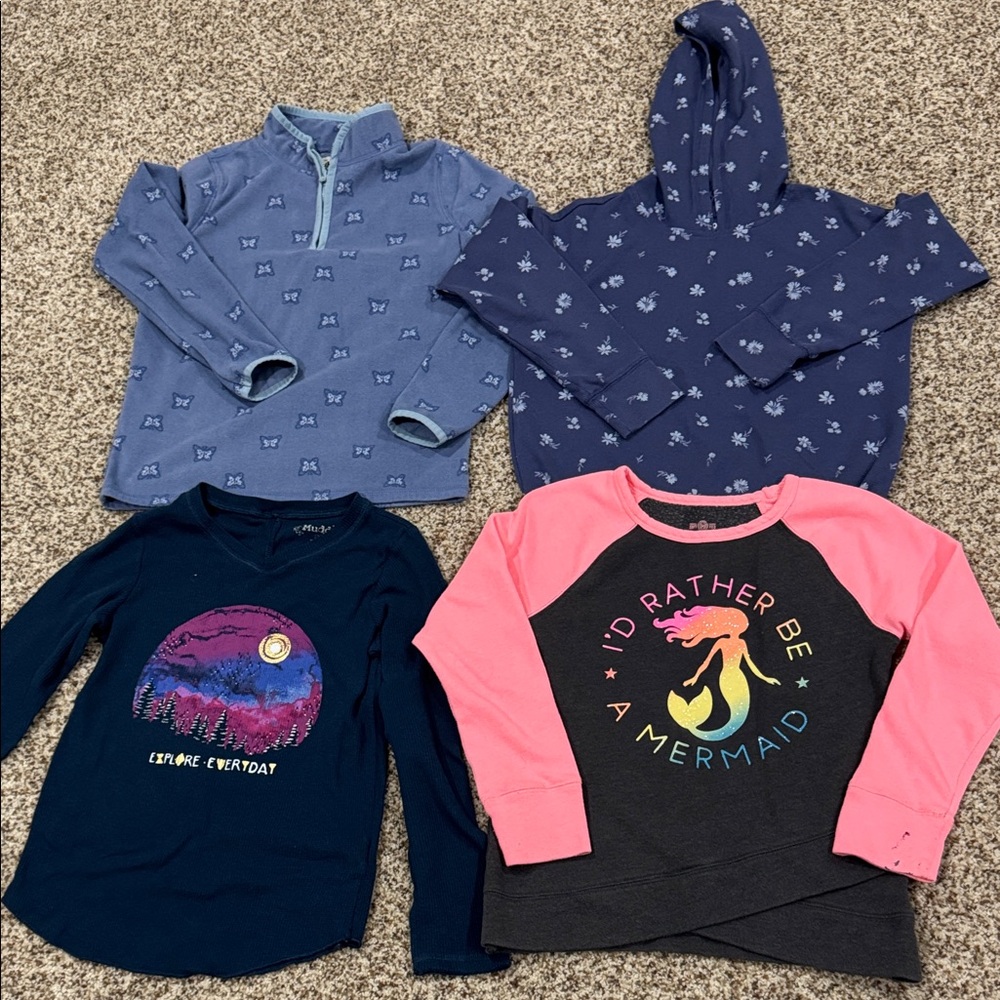 6 pieces warm long sleeve tops mixed brands winter bundle for girls size M 10-12